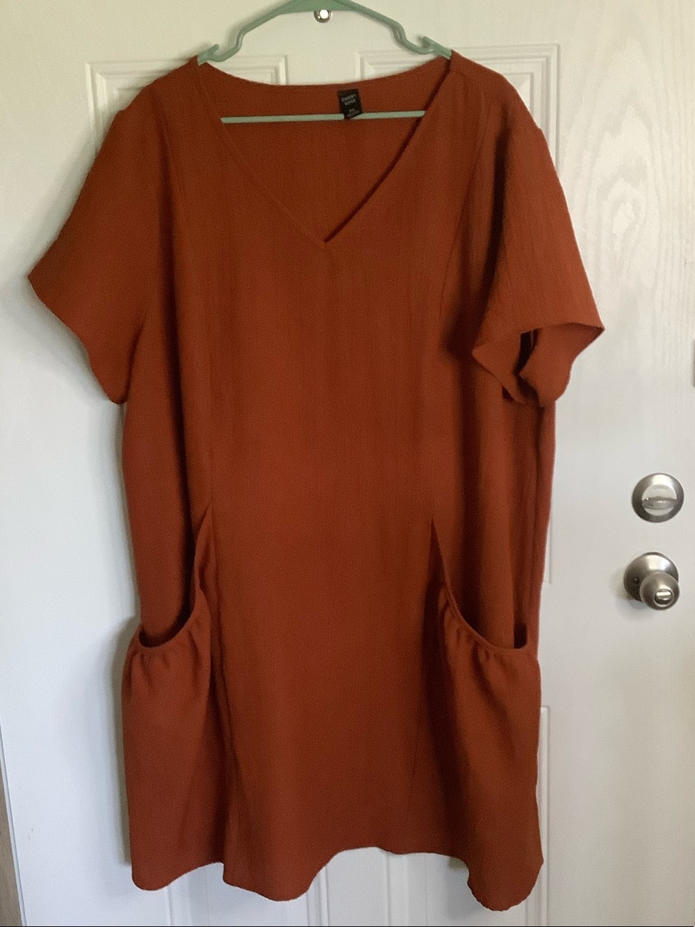 Emery Rose Textured Rust V-Neck Dress